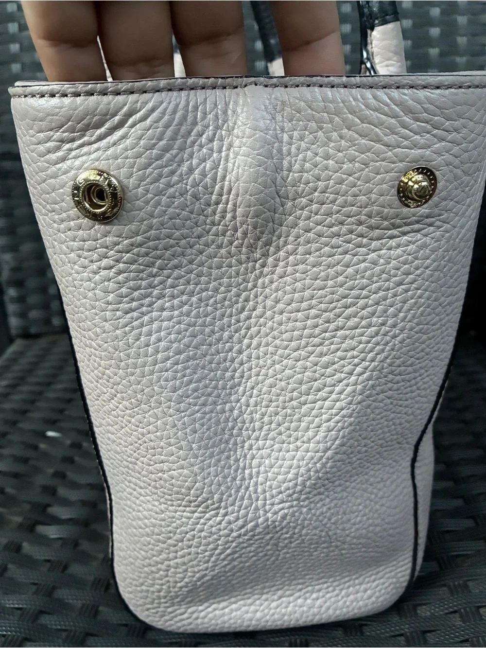 kate spade Pebbled Leather Satchel in Light Gray with Black Handles